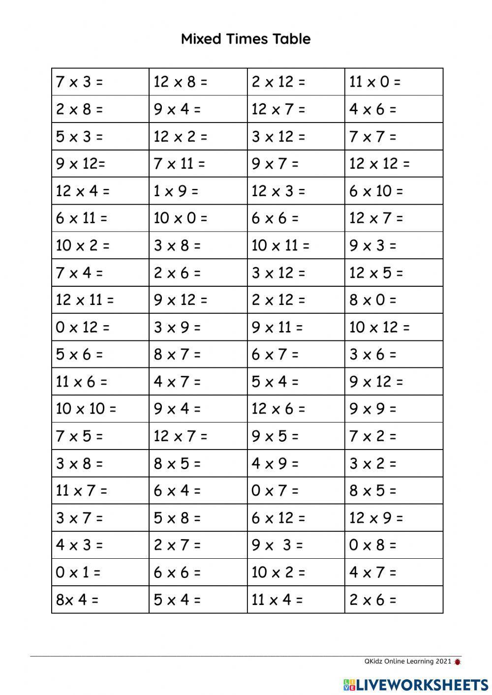 Mixed Times Table