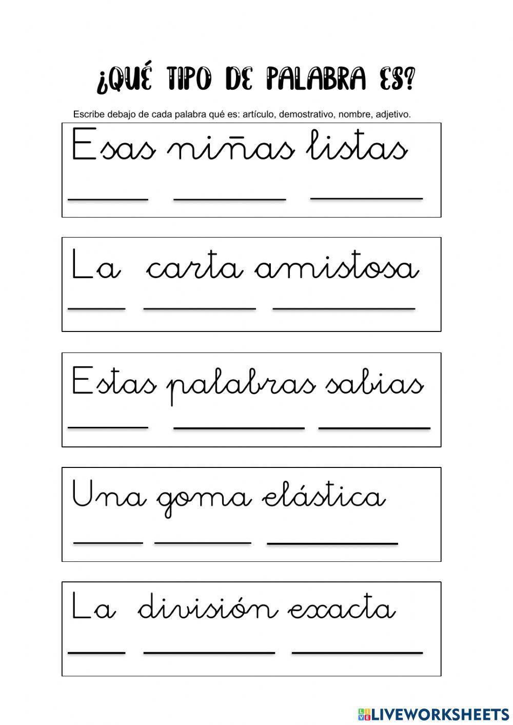 ¿Qué tipo de palabra es? worksheet Live Worksheets