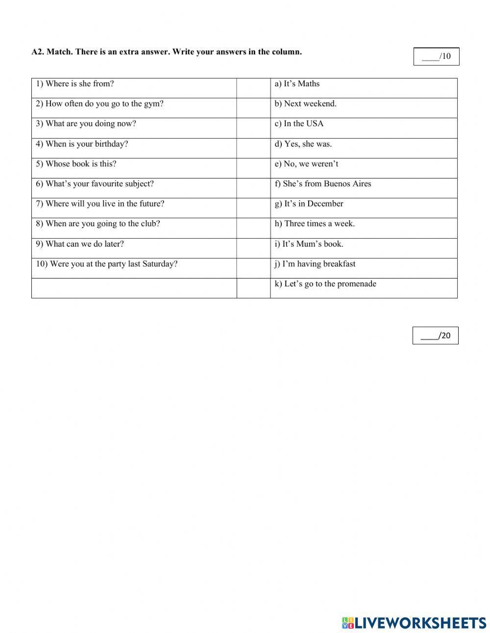 2° Year - Placement Test 2021 - 2nd Call