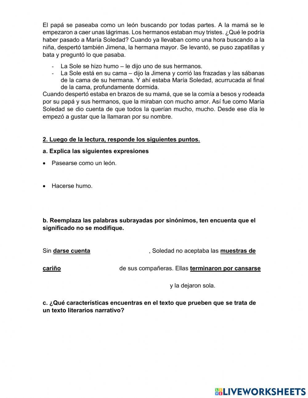 Ejercicio comprensión de lectura