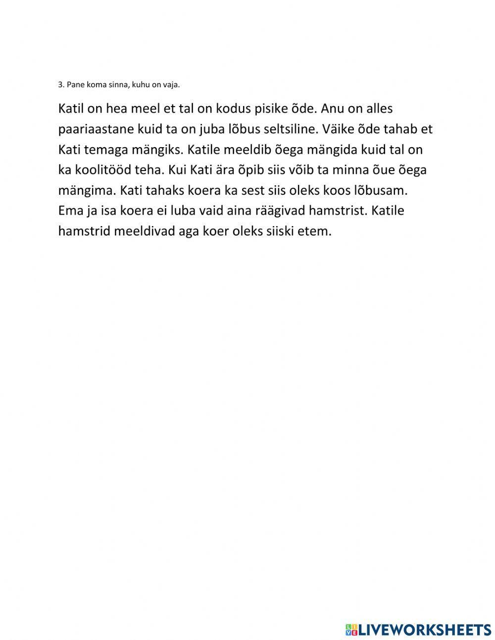 H sõna alguses, poolitamine, komad