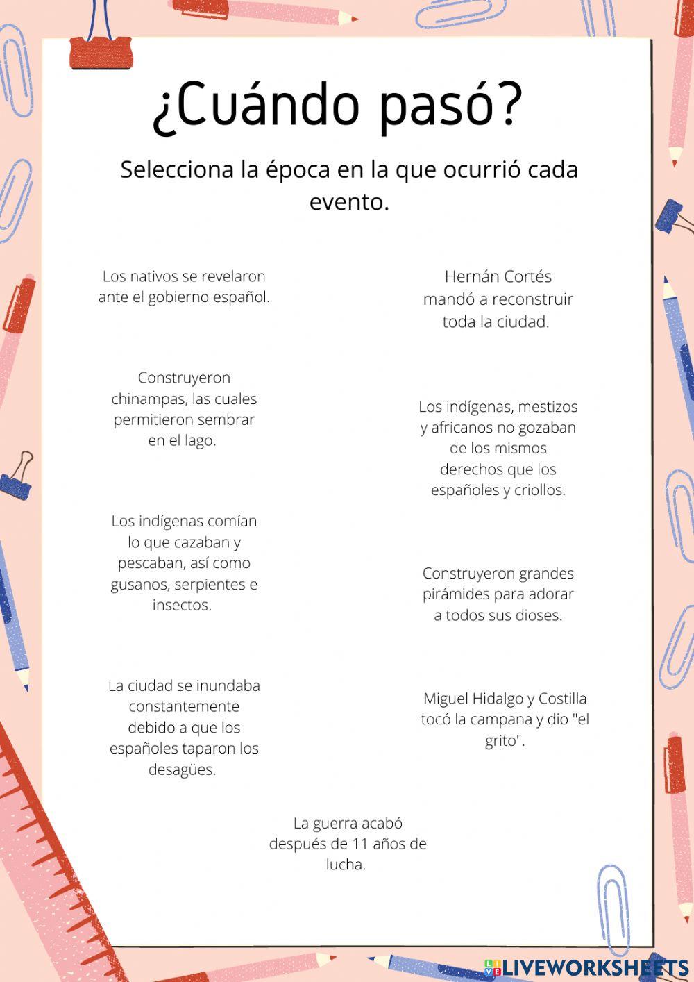 ¿Cuándo pasó? worksheet Live Worksheets