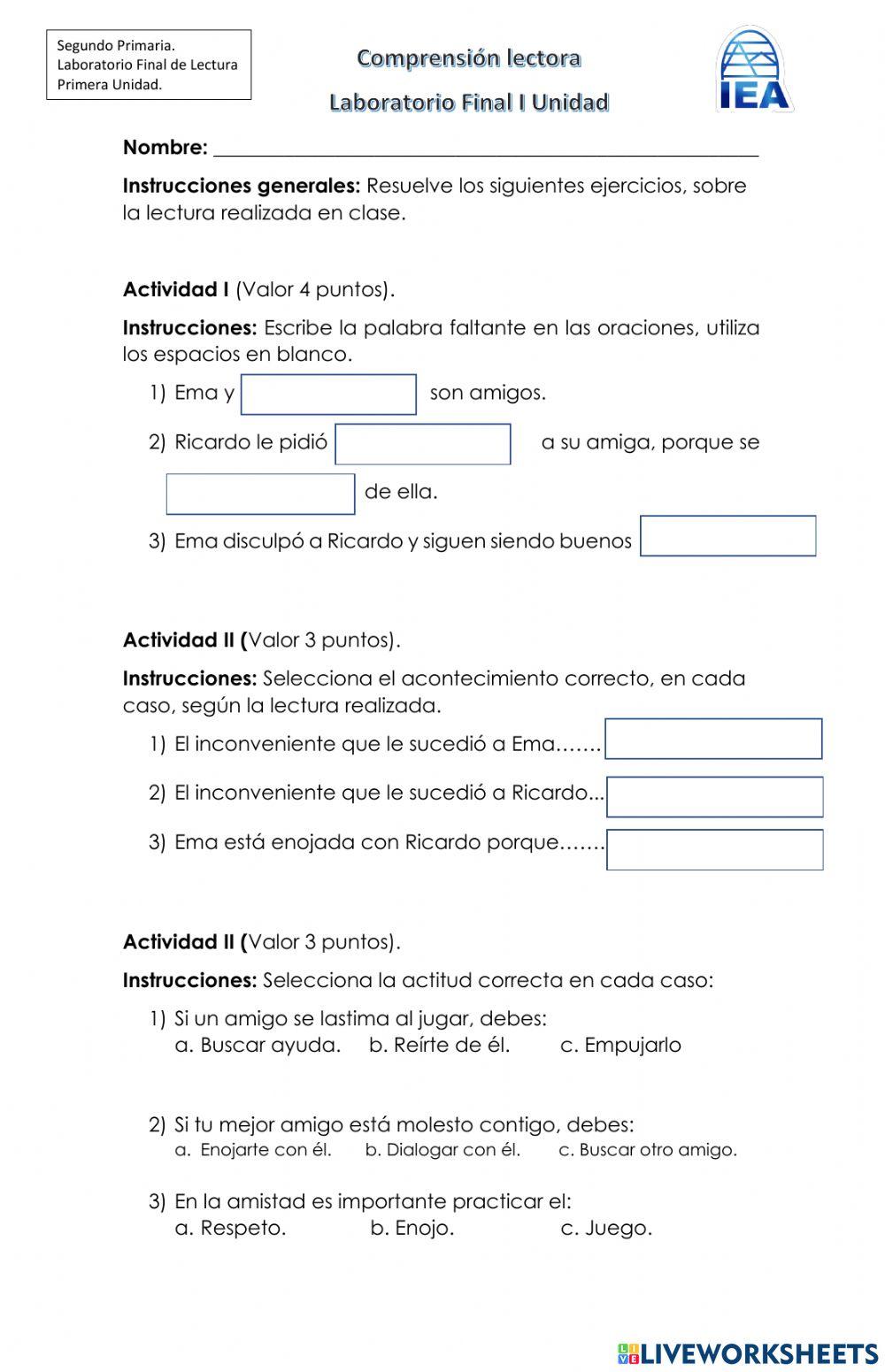 Comprensión Lectora I Unidad