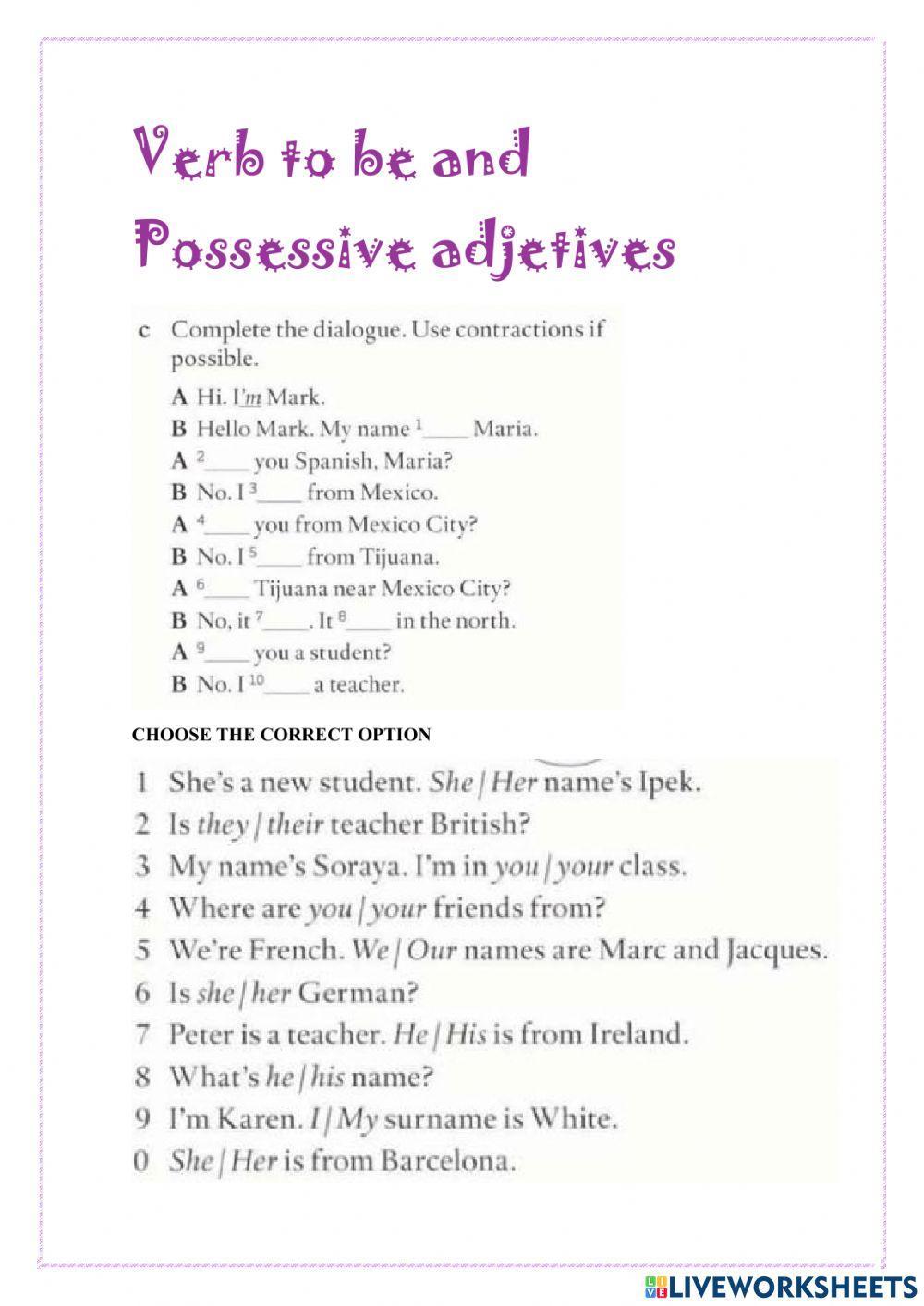 Verb to be and possesive adjetives