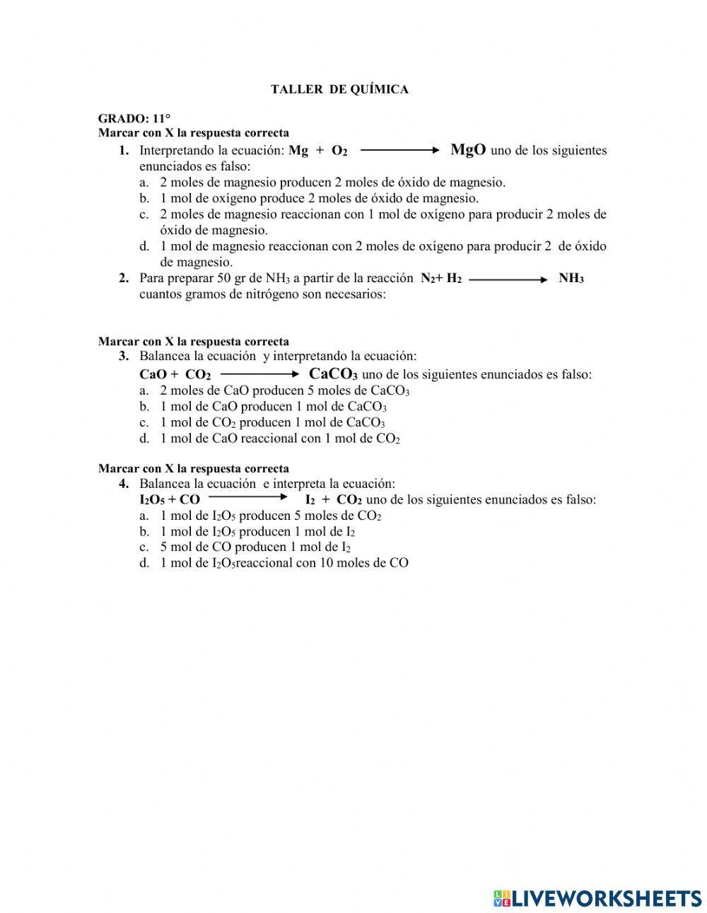 Taller de estequiometría