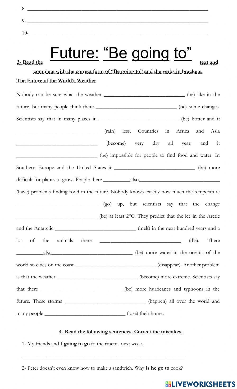 Future Will, Be going to and Simple Past