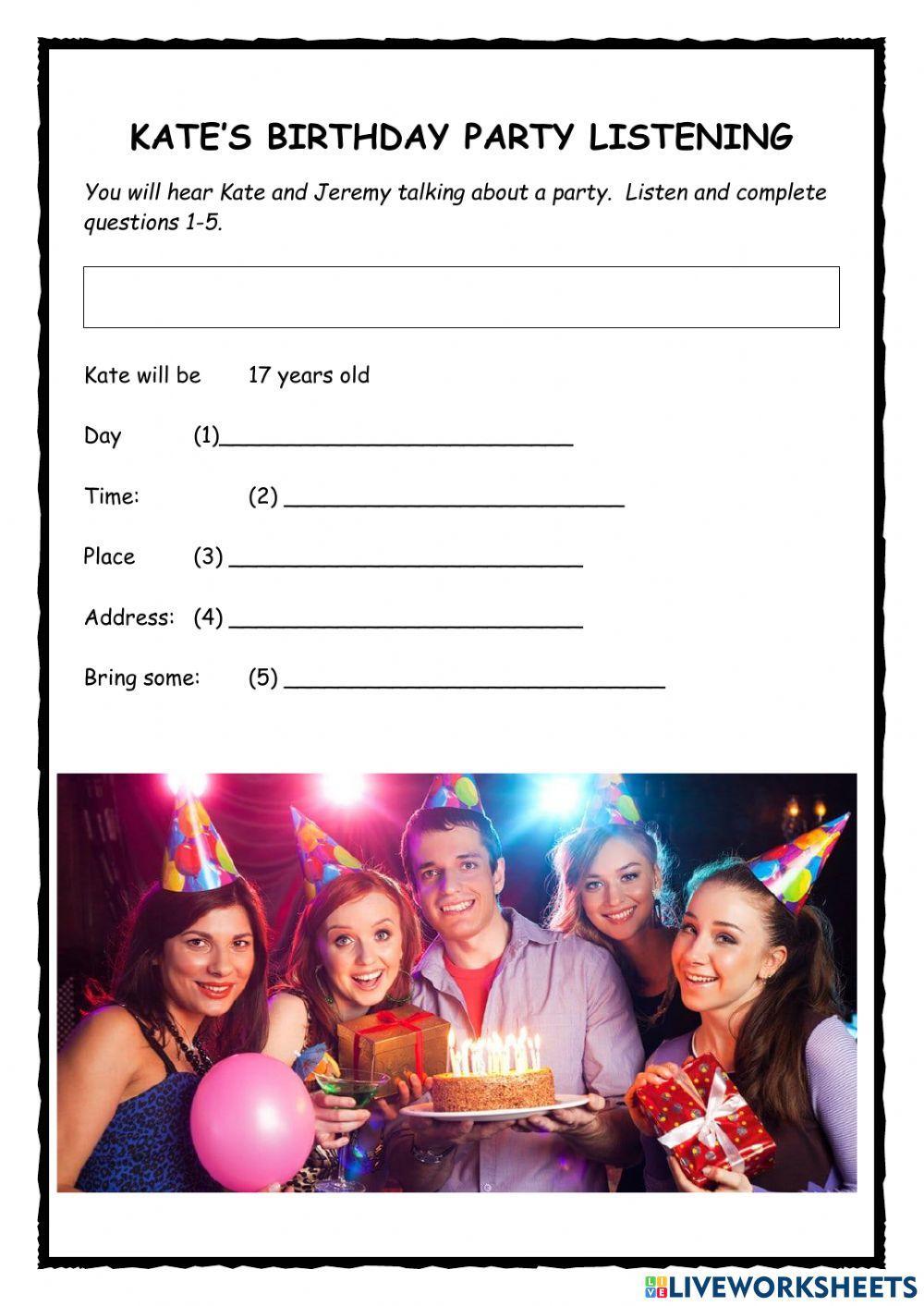 Kate's Birthday Party KET Listening