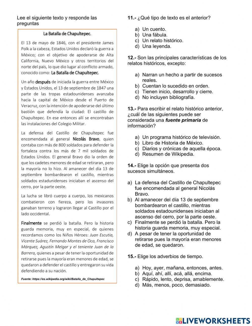 Evaluación segundo trimestre 6° español