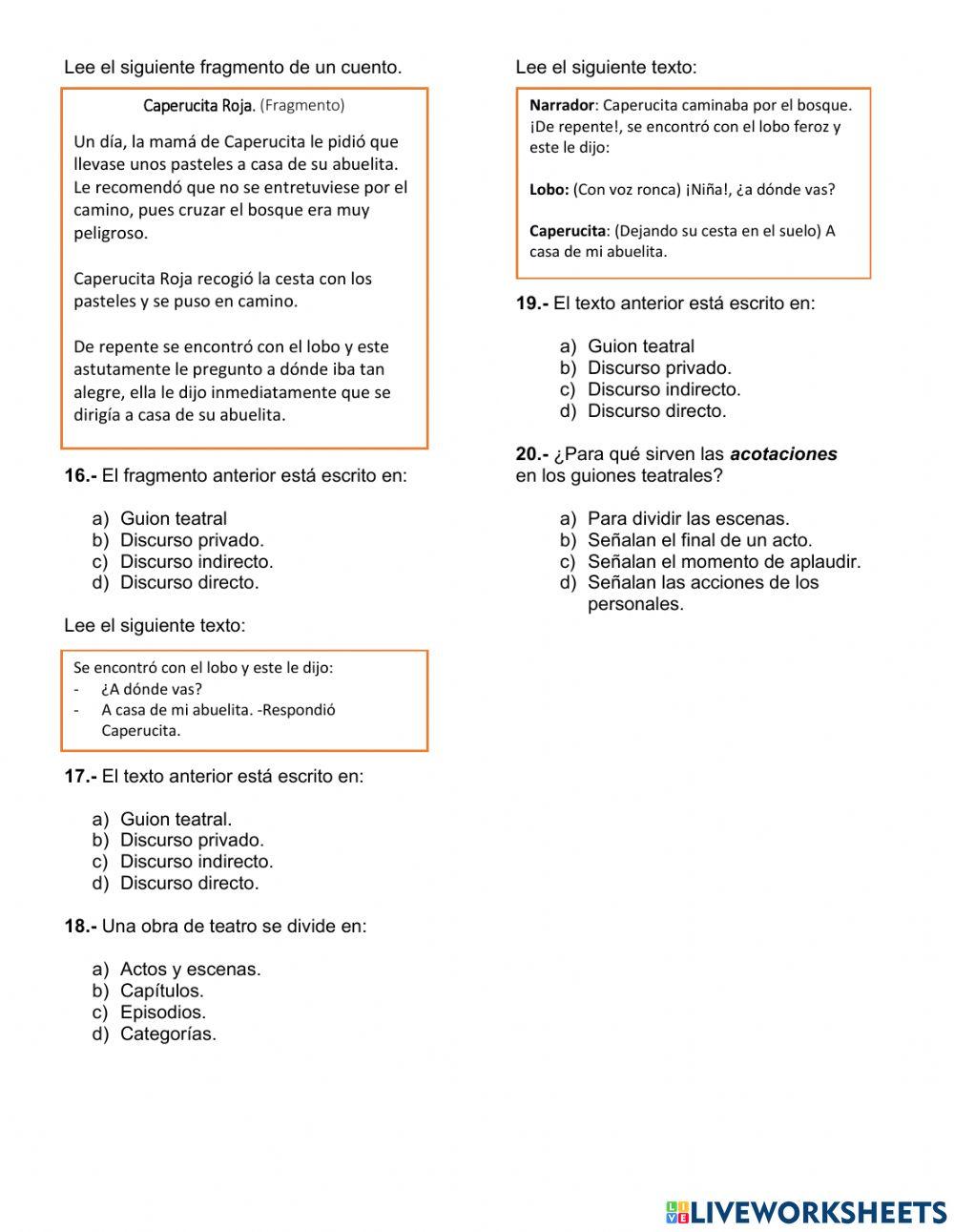 Evaluación segundo trimestre 6° español