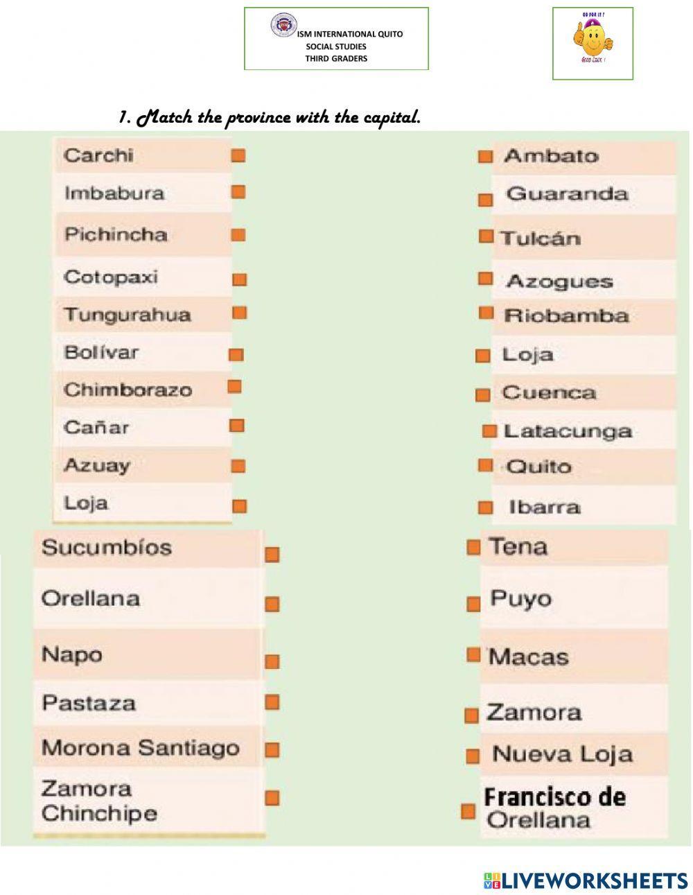 Provincias y capitales del Ecuador