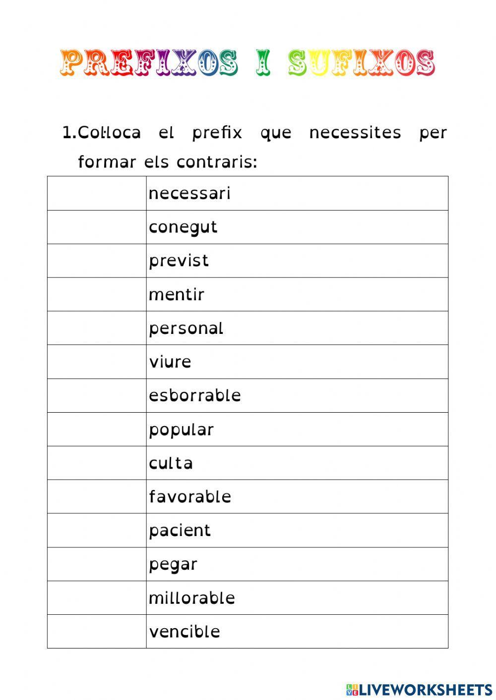 Prefixos i sufixos