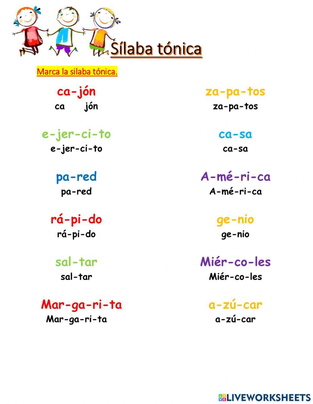 Sílaba tónica Sílaba tónica