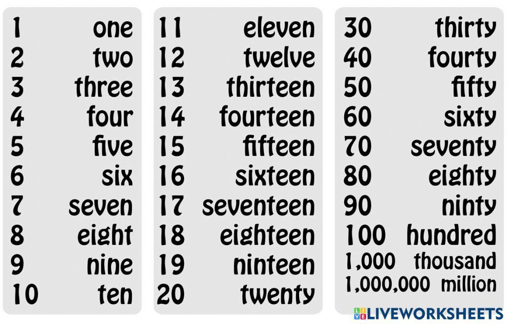 Numbers: listen and repeat