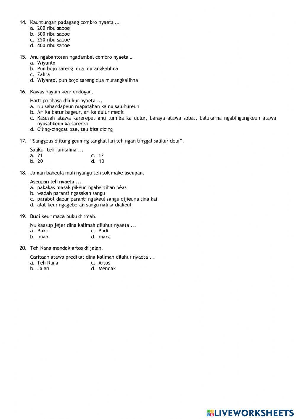 Latihan Soal PTS Genap Bahasa Sunda