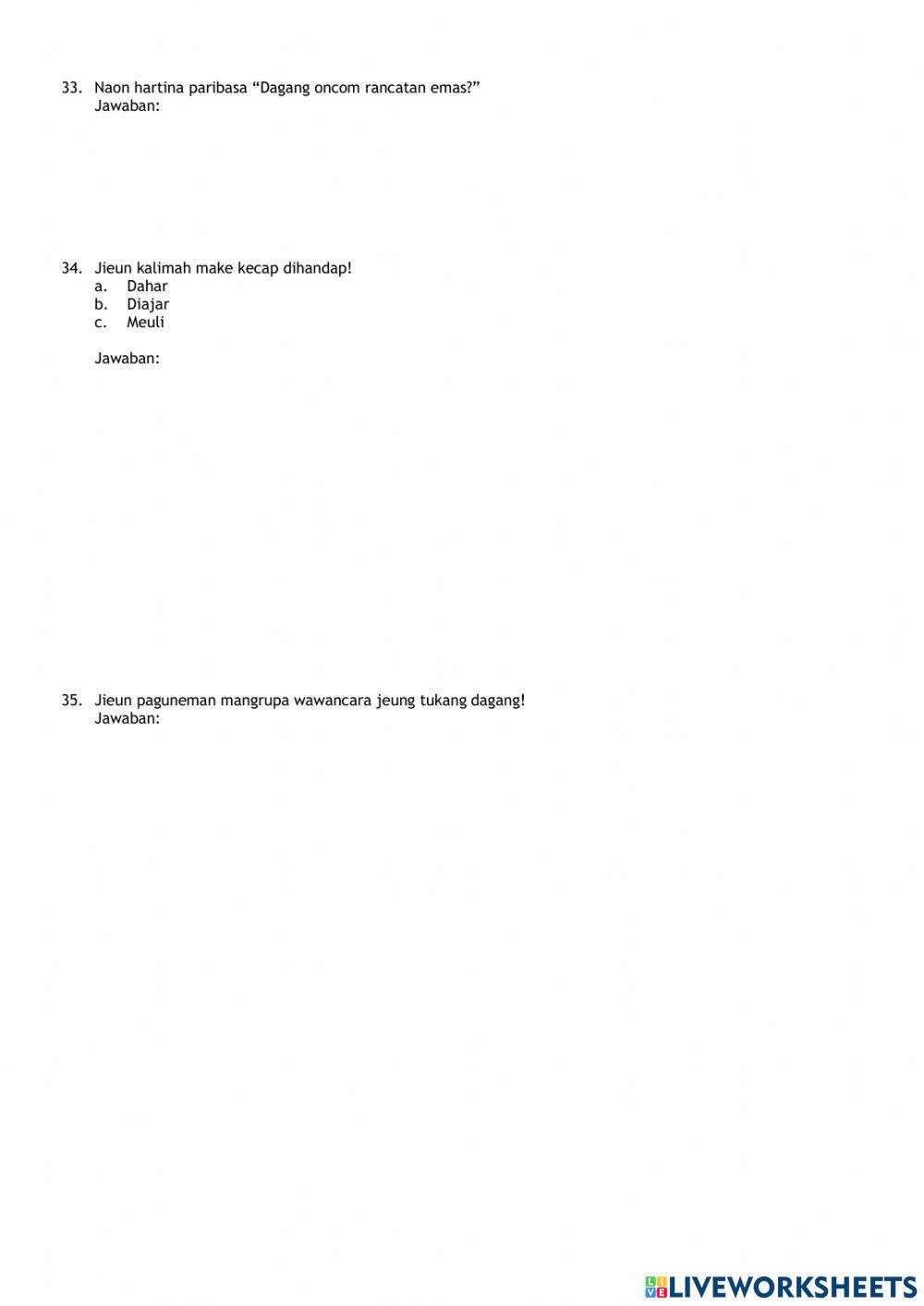 Latihan Soal PTS Genap Bahasa Sunda