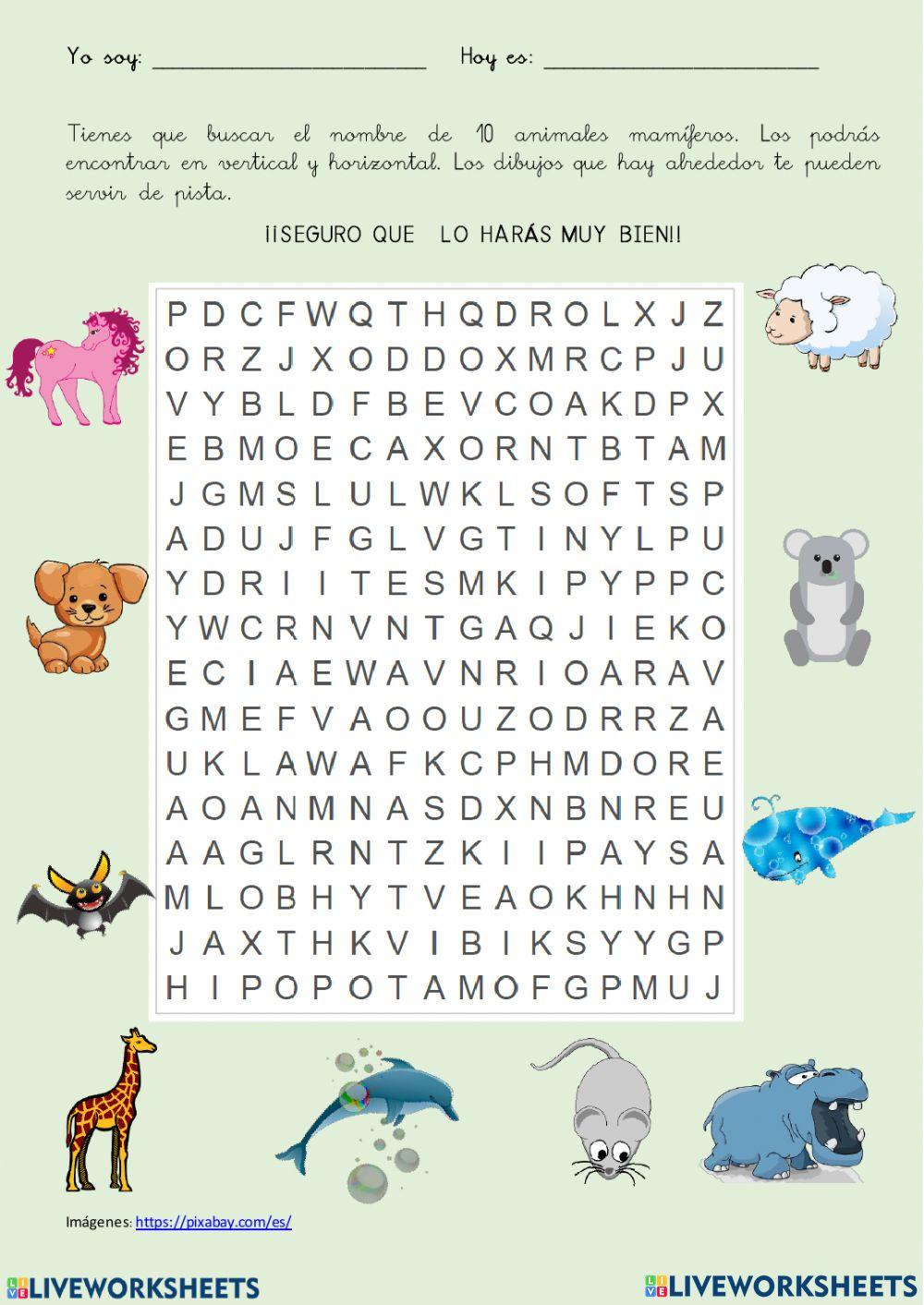 Copia sopa de letras animales con audio