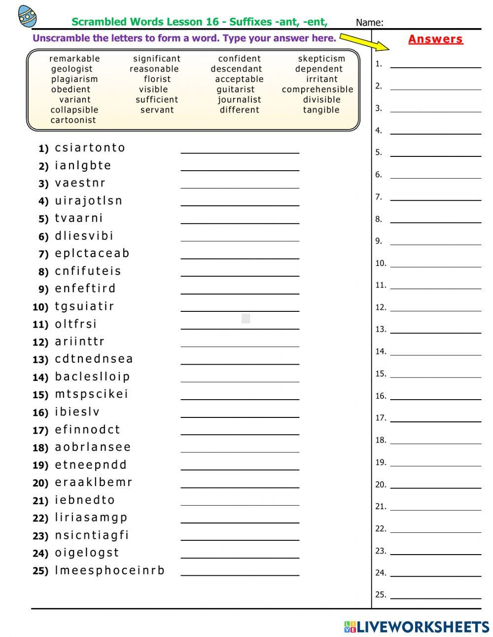 Lesson 16 - Suffixes -ant, -ent,