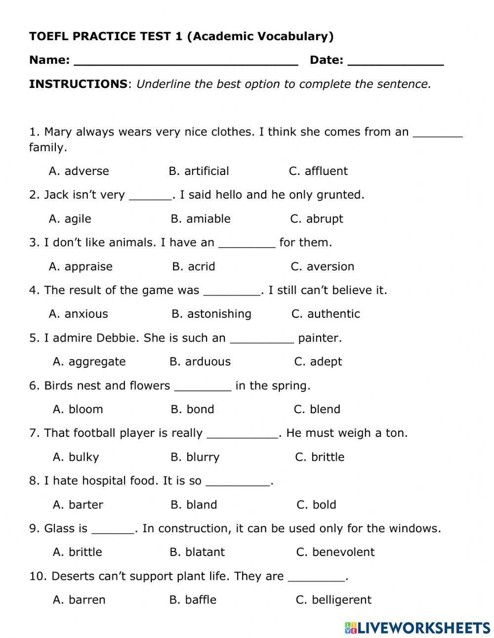 Toefl vocabulary 1