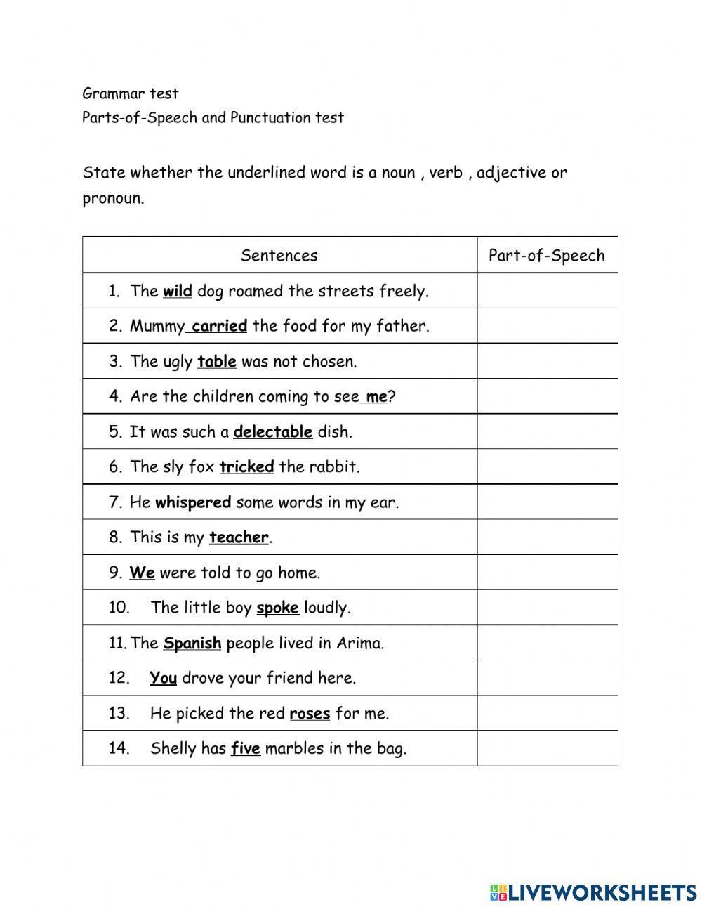 Parts-of-Speech and  Punctuation
