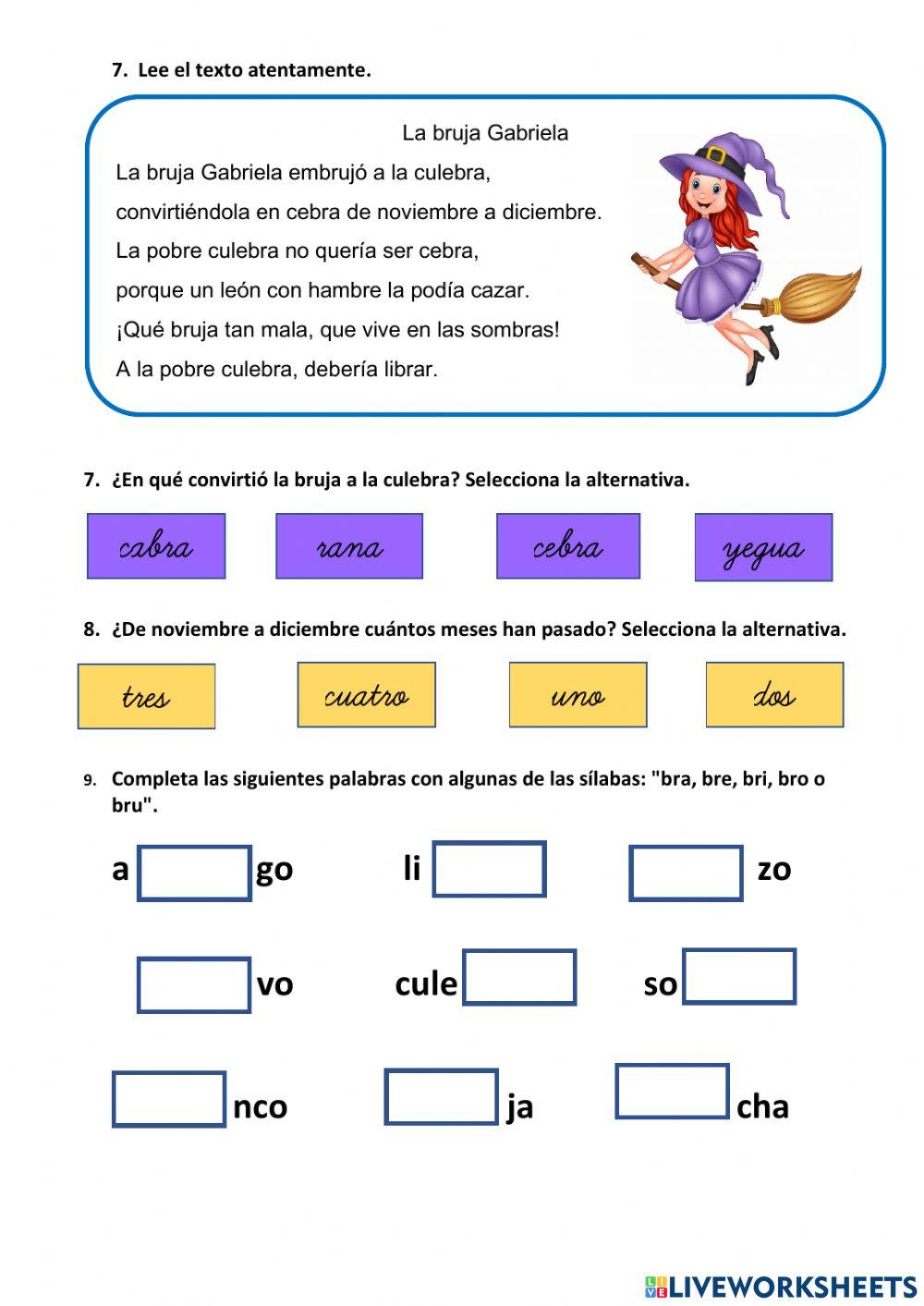 Ficha de comprensión lectora. 
