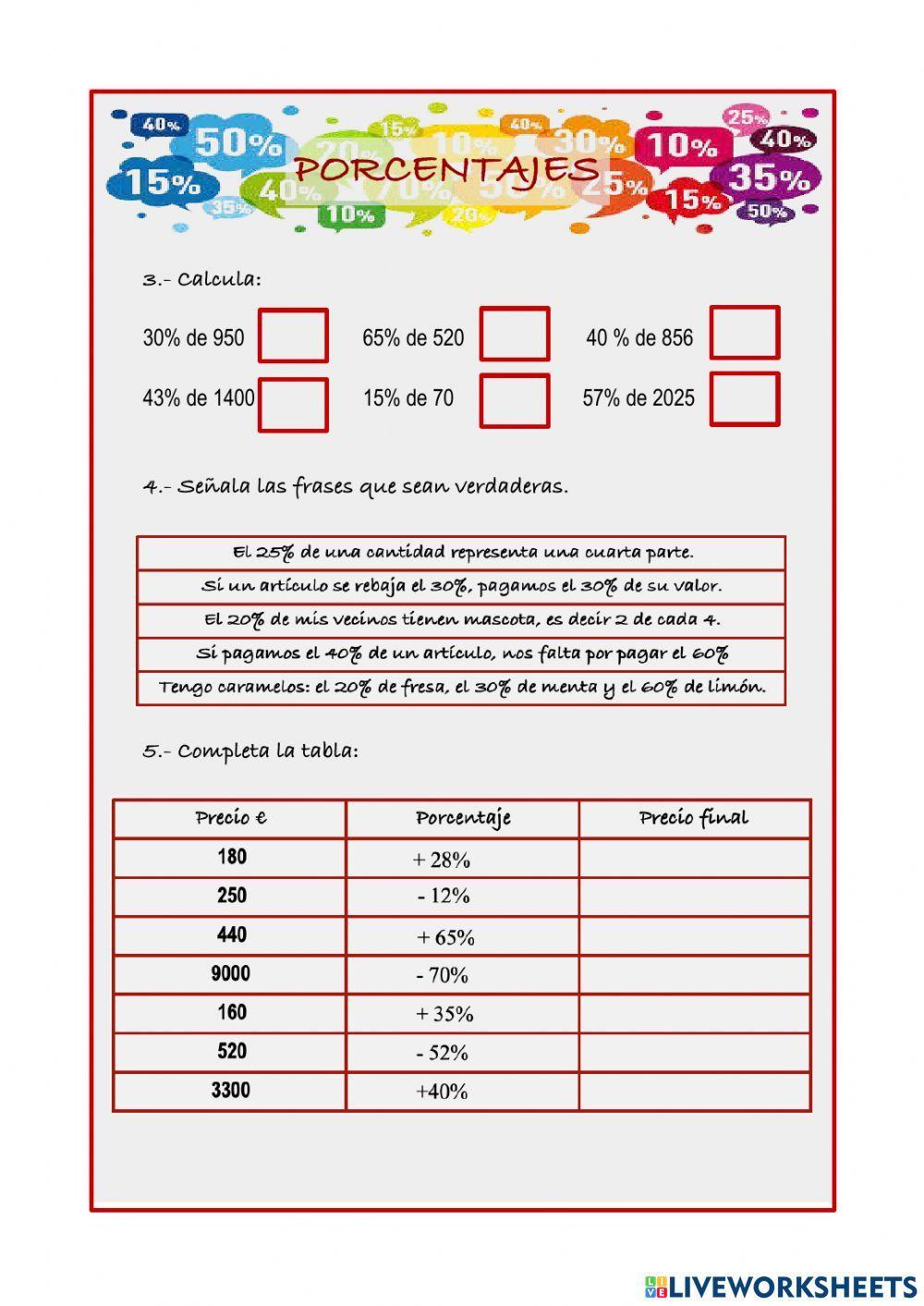 Regla de tres y porcentajes