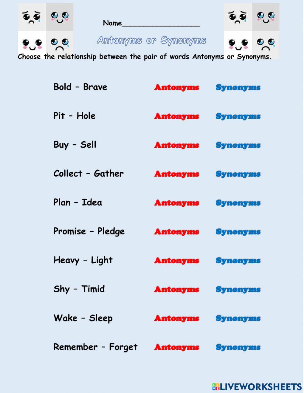 Antonyms and Synonyms