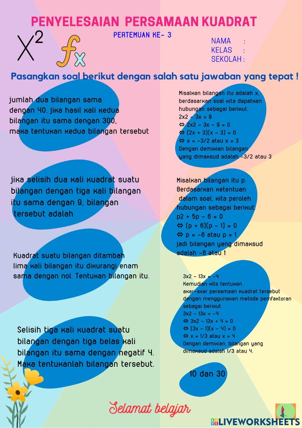 Penyelesaian persamaan kuadrat