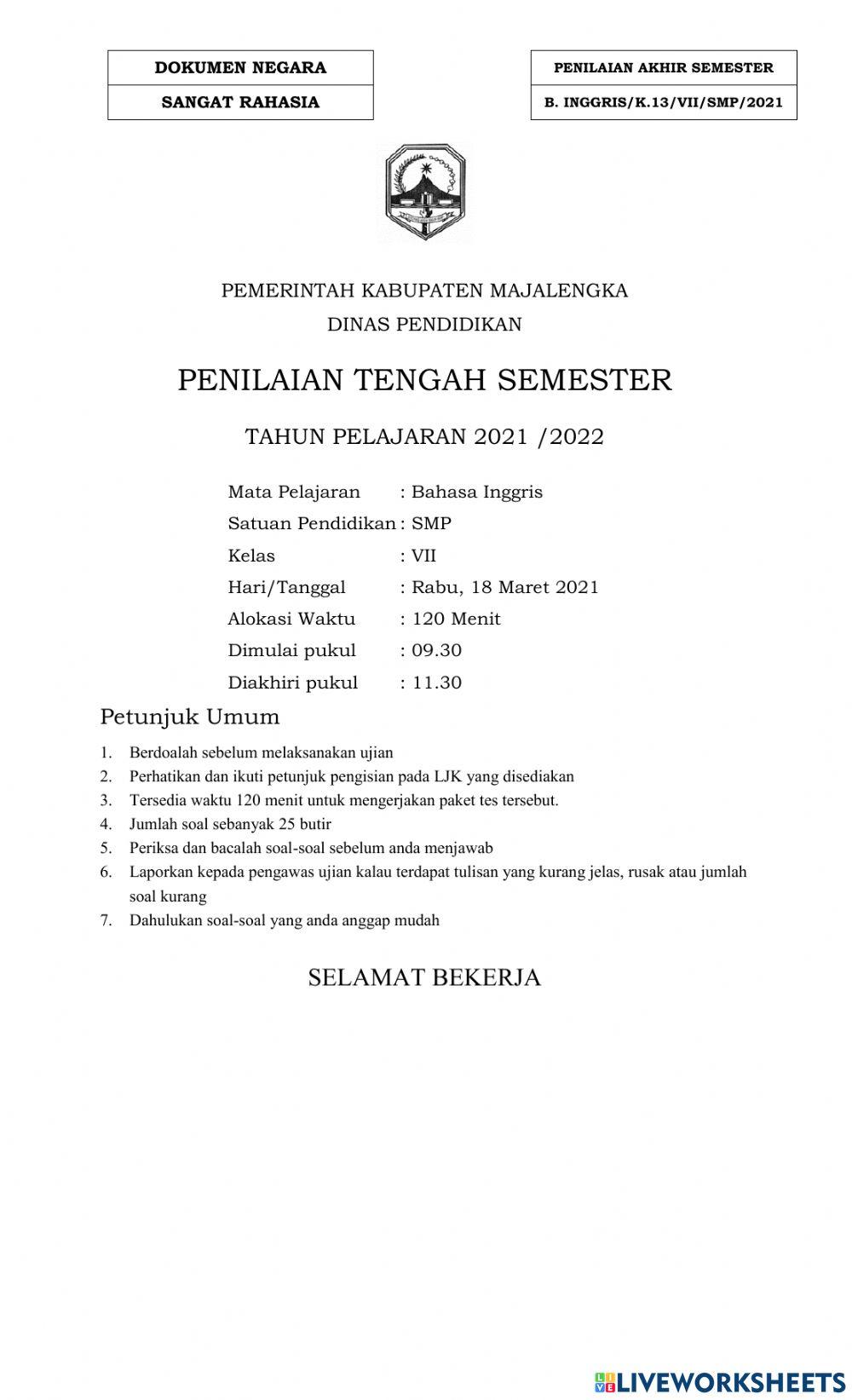 Pts bahasa inggris kelas 7 2021