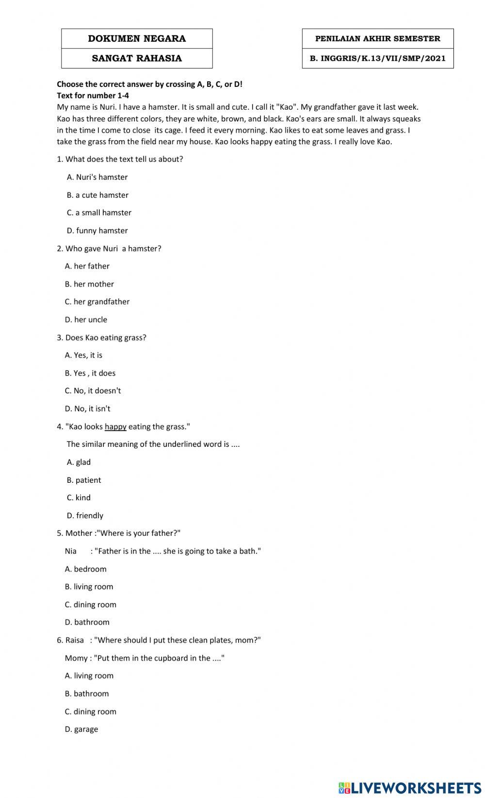 Pts bahasa inggris kelas 7 2021