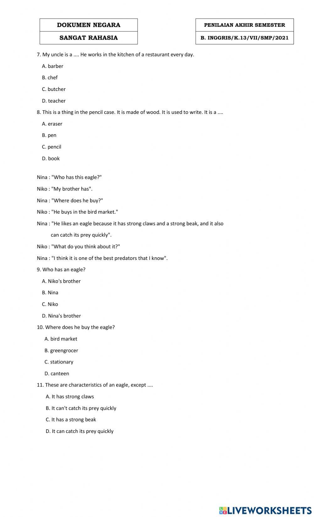 Pts bahasa inggris kelas 7 2021