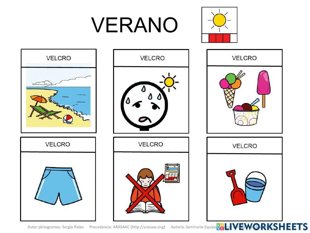 Material TEACCH igualar vocabulario verano