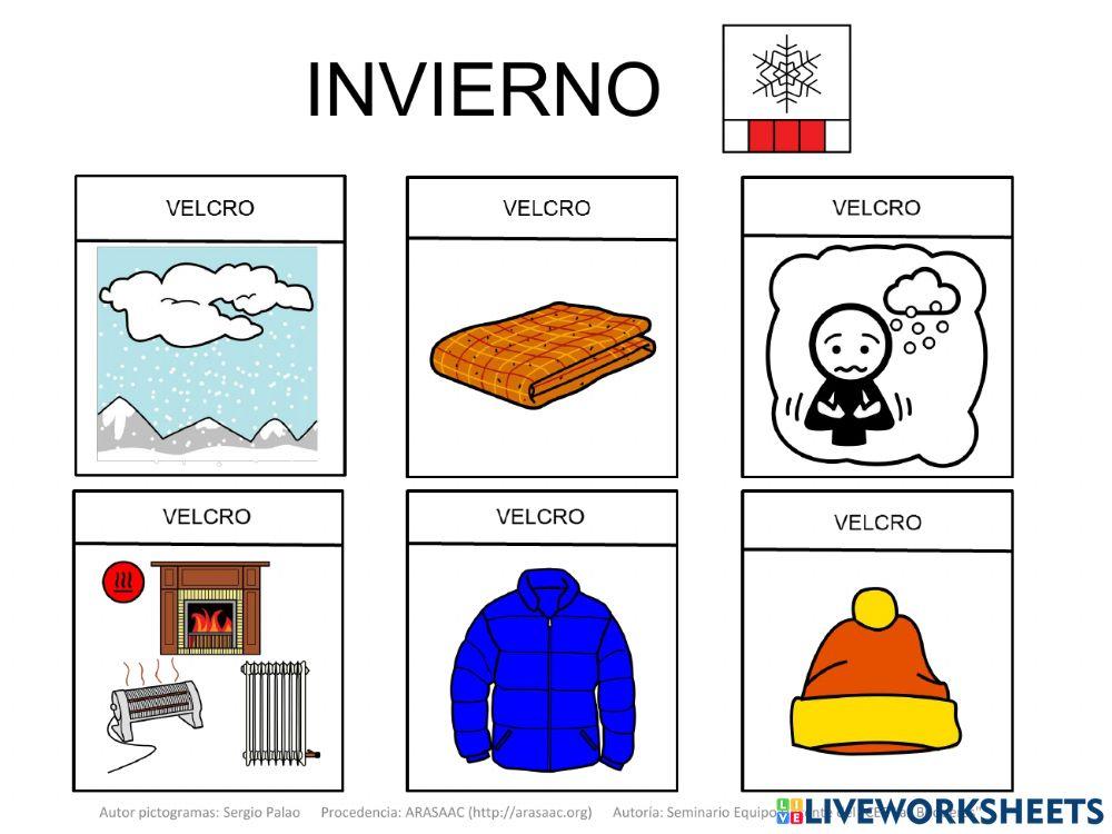Material TEACCH igualar vocabulario invierno