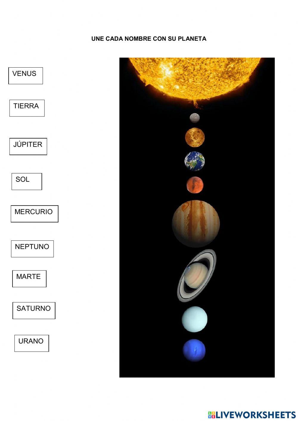 Une los planetas con su nombre