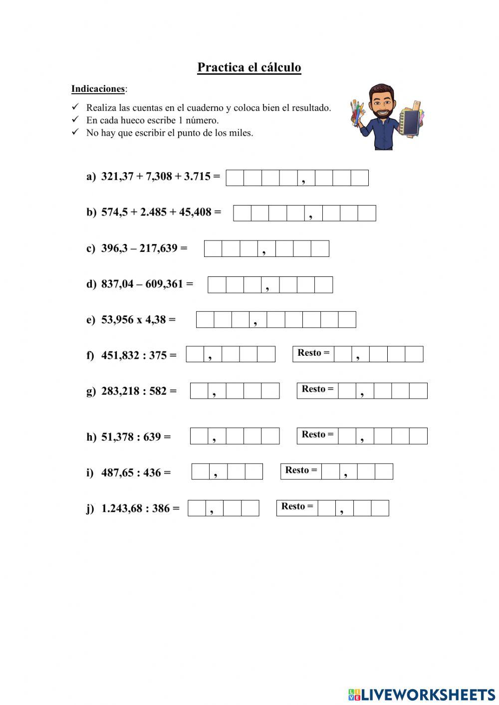 Cálculo con decimales