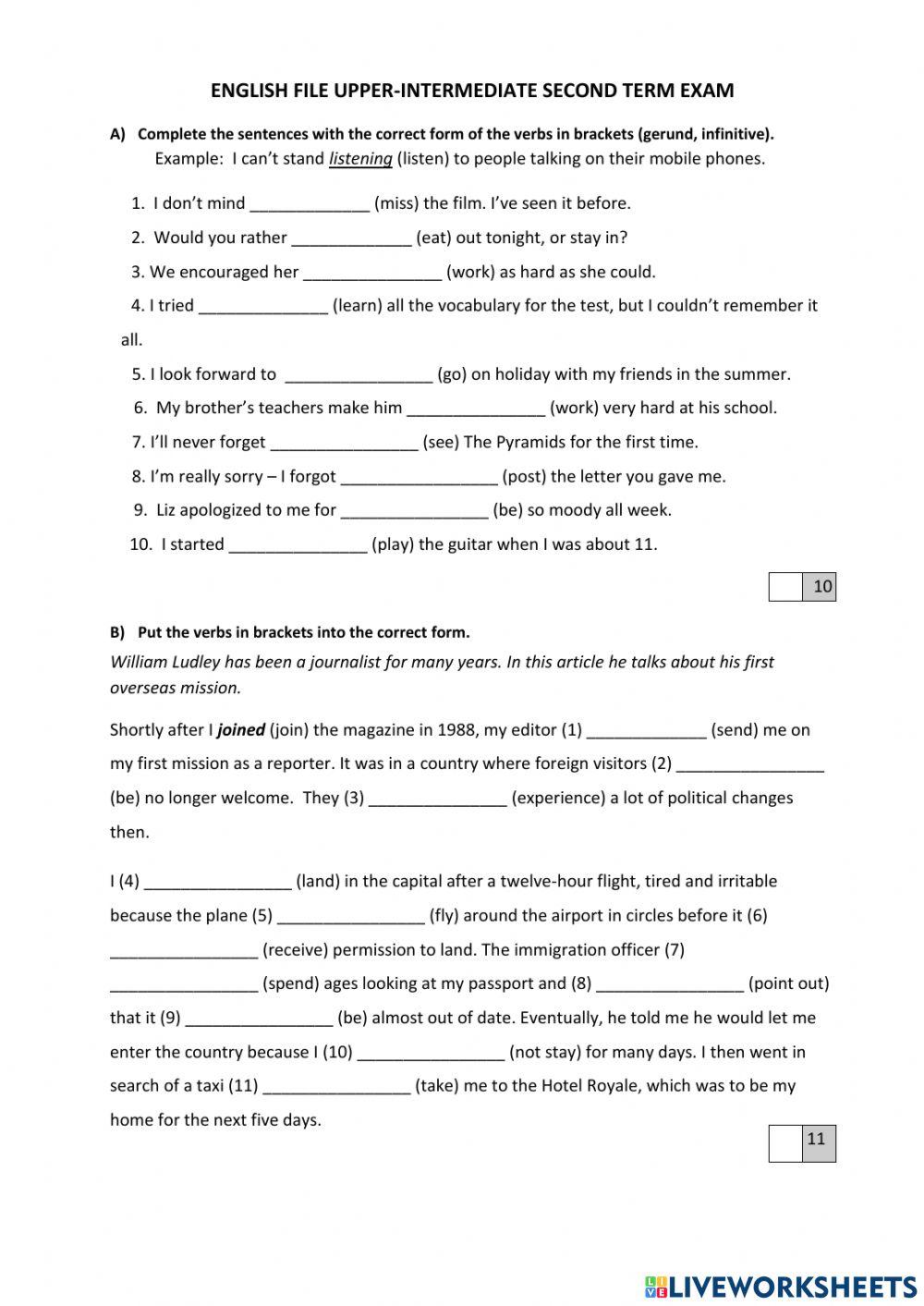 UPPER  2nd term GRAMMAR and VOCABULARY EXAM