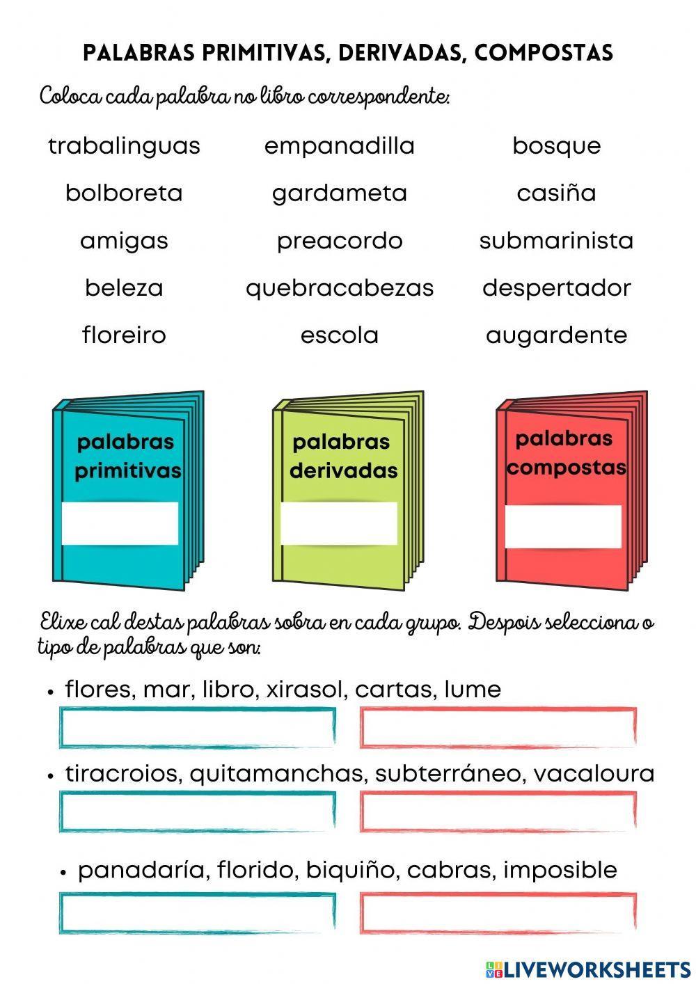 Palabras primitivas, derivadas e compostas