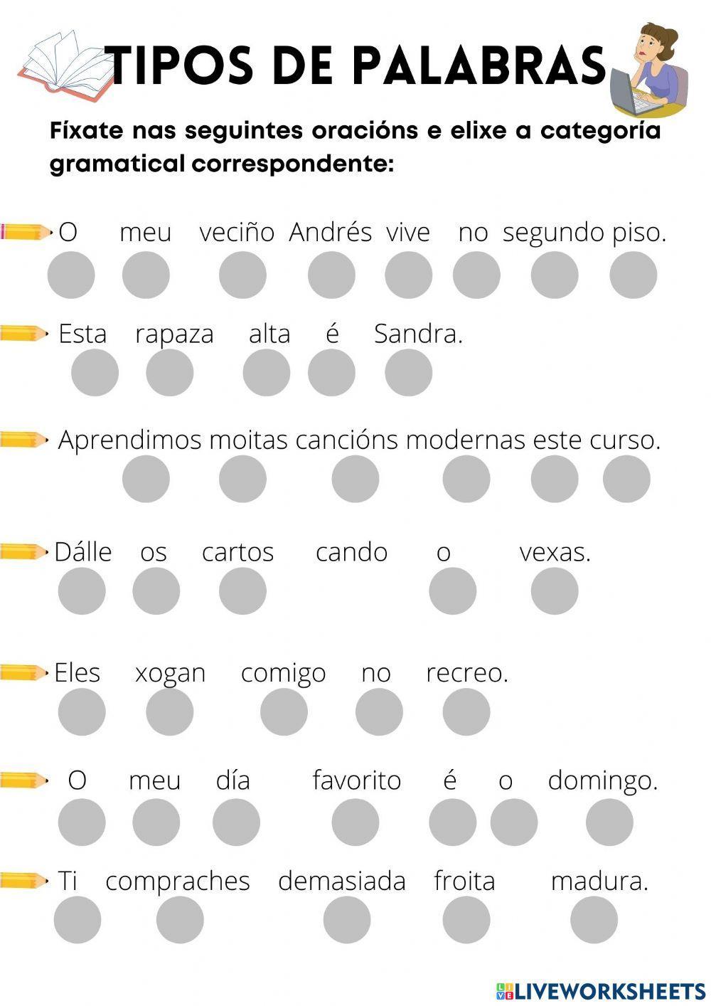 Tipos de palabras Tipos de palabras