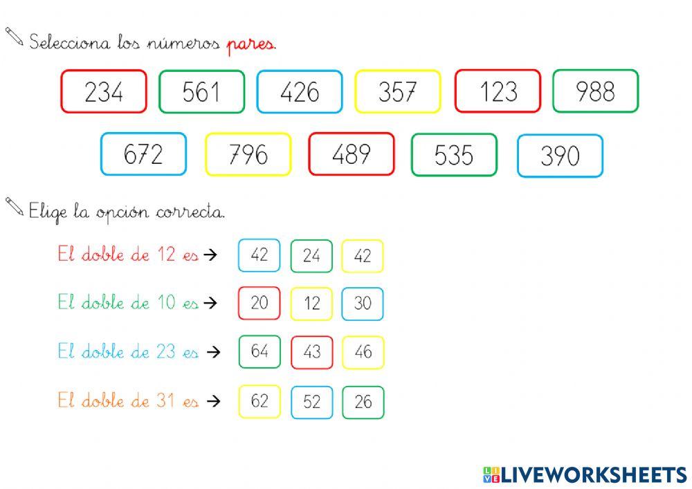 Números pares e impares - El doble de un número