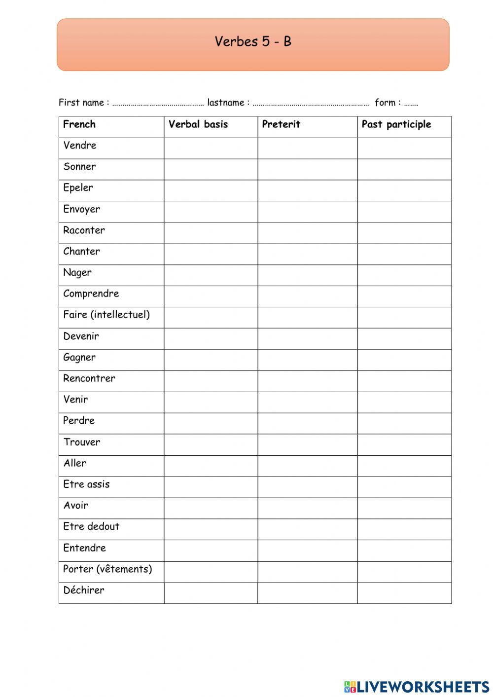 Verbes 5- 4-3 - B
