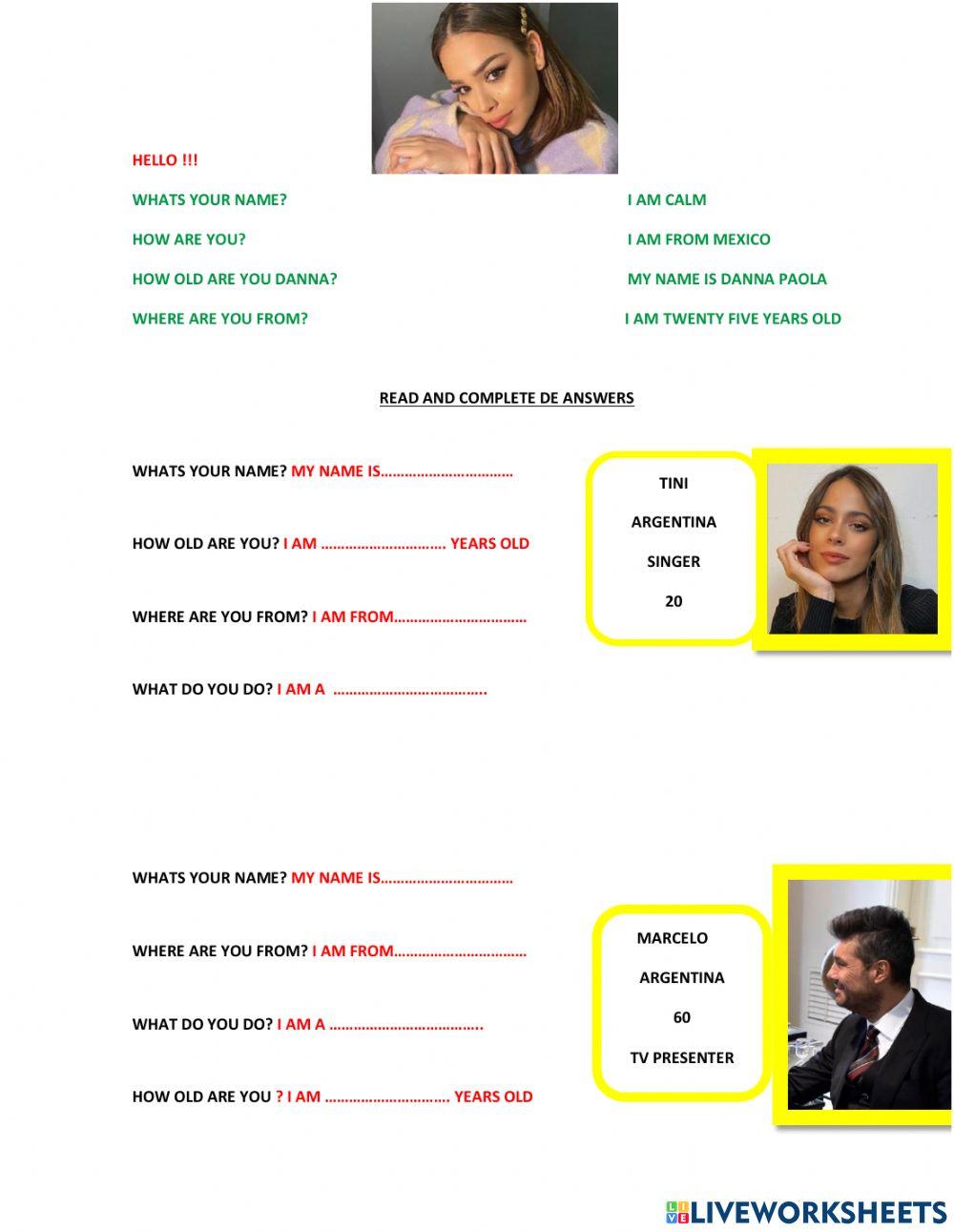 Personal questions and numbers