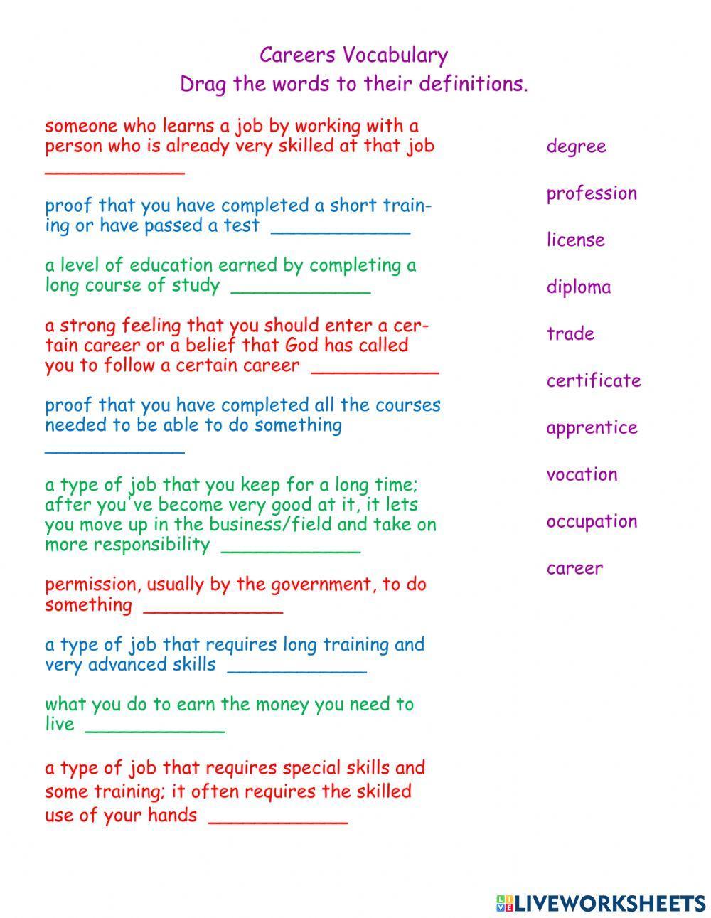 Careers Vocabulary Drag and Drop