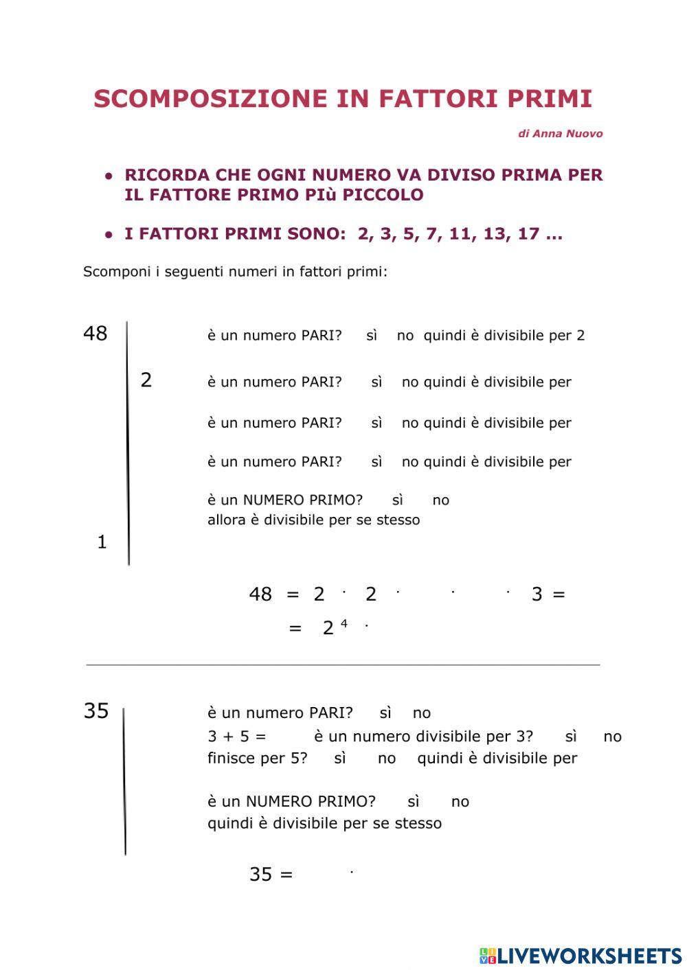 Scomposizione in fattori primi