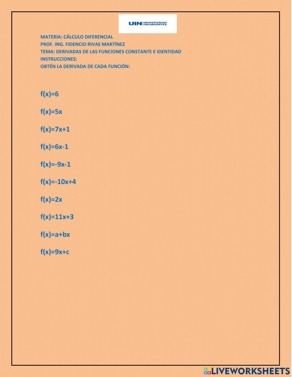 Derivadas de la función constante e identidad