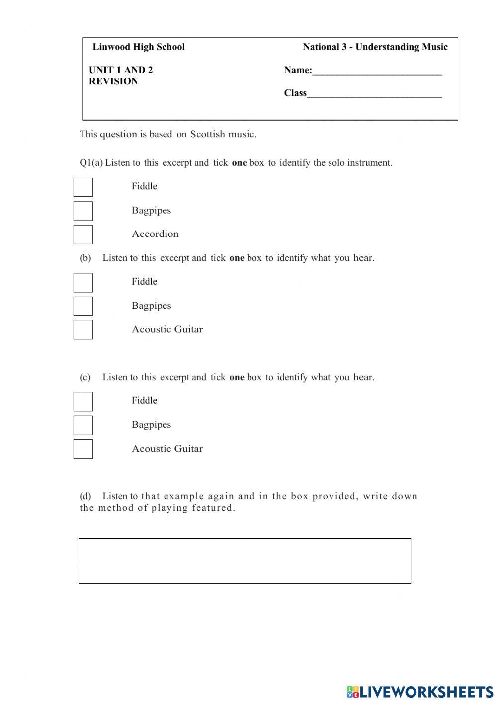 N3 Scottish and Instrumental Quiz