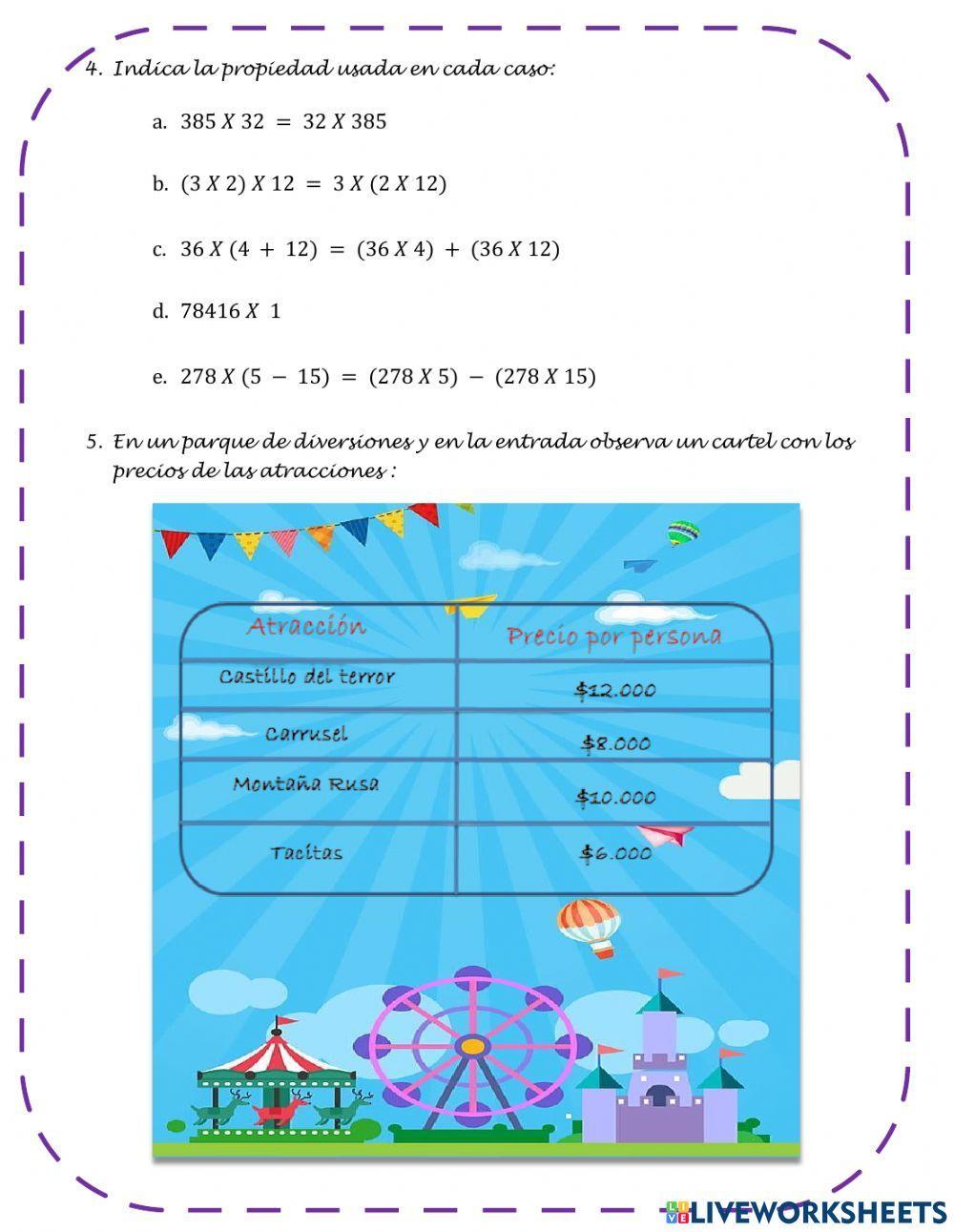 Taller sobre la multiplicación y propiedades