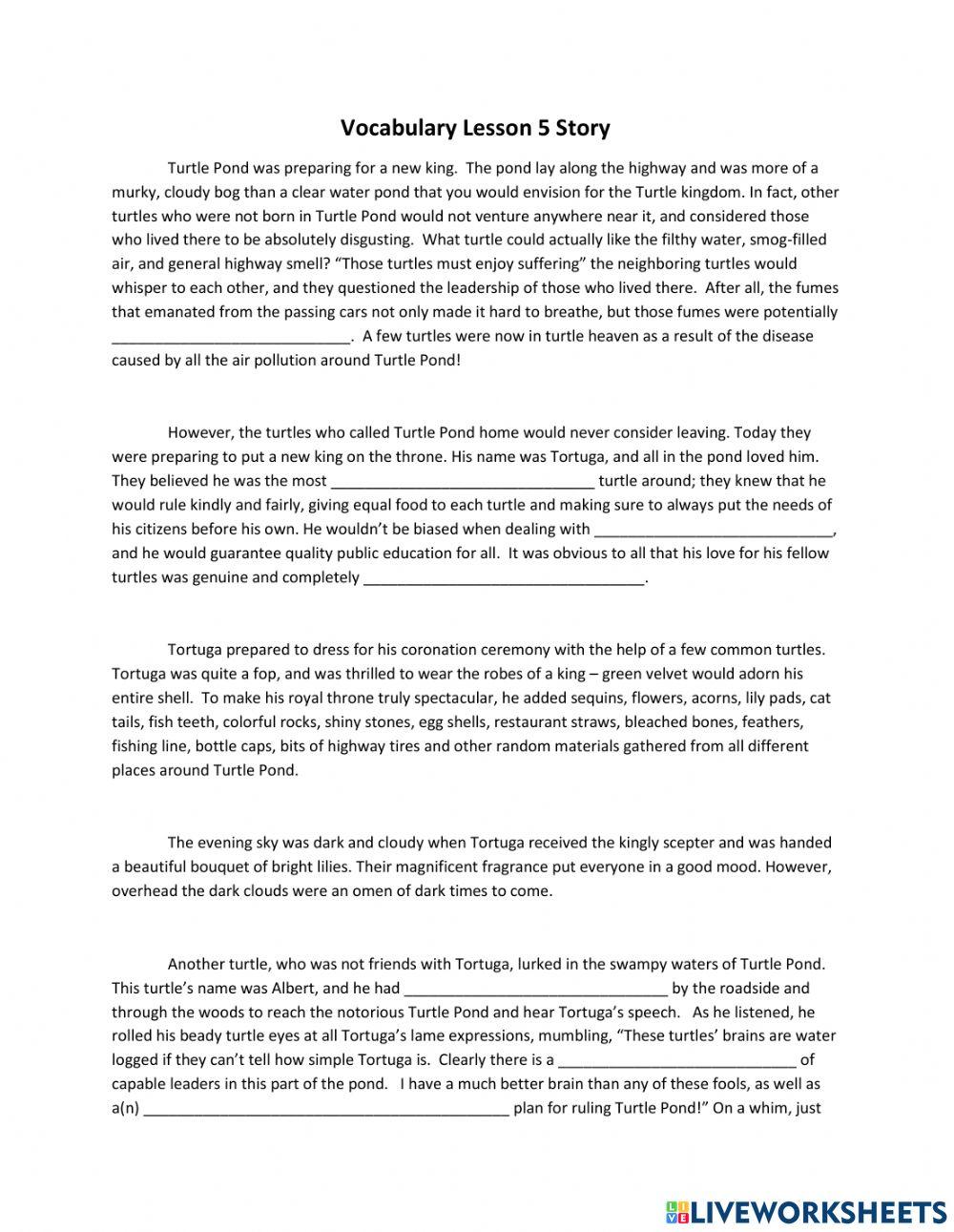 Lesson 5 Review Story worksheet | Live Worksheets