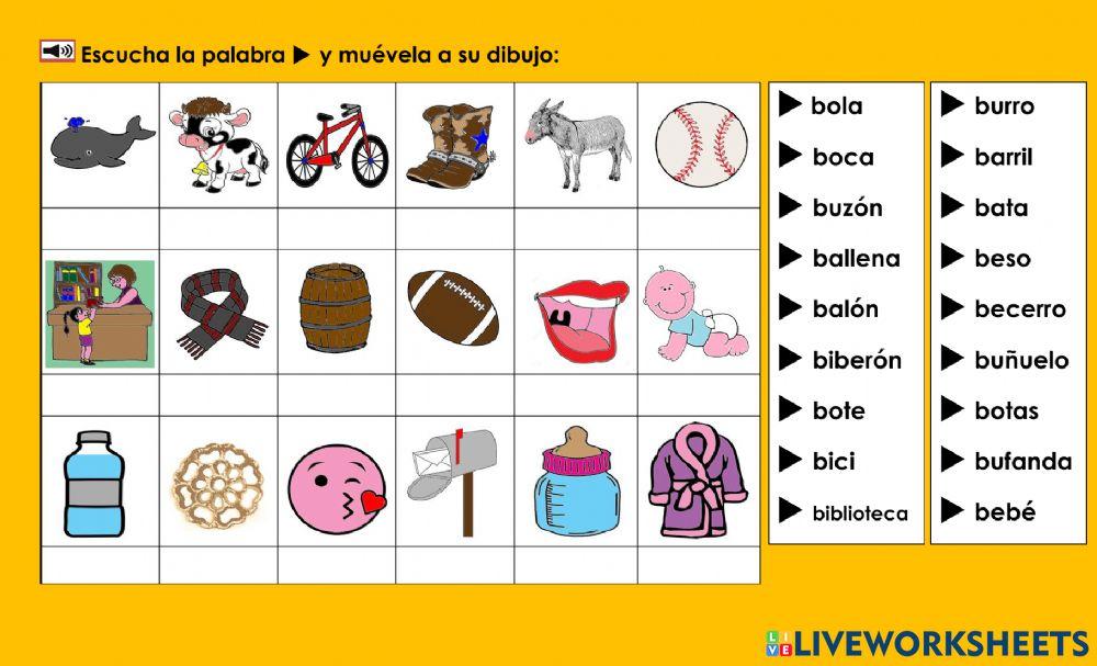 Bb: Pon la palabra debajo de su dibujo