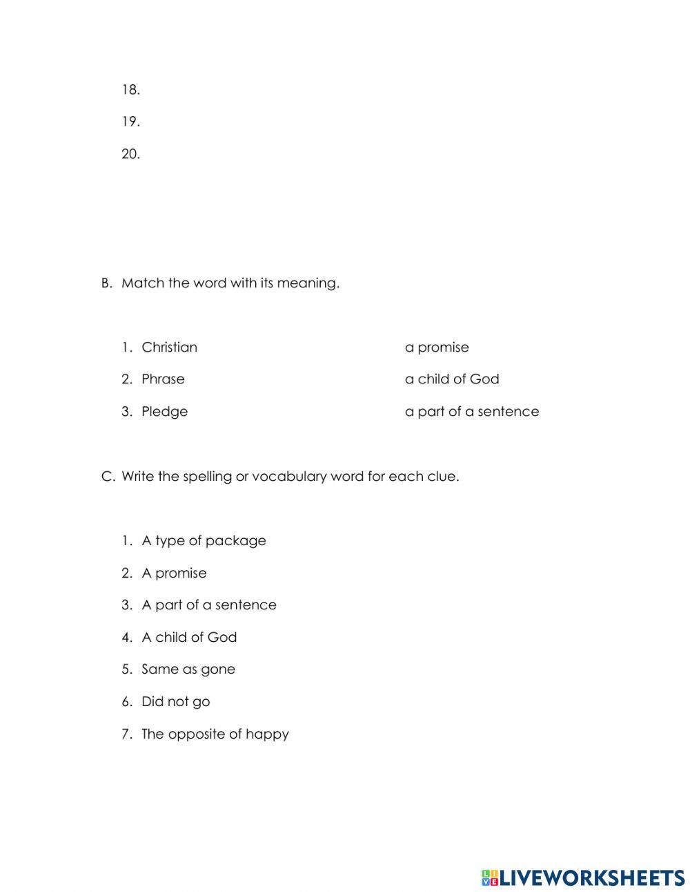Spelling quiz (Abeka list 17 grade 2)