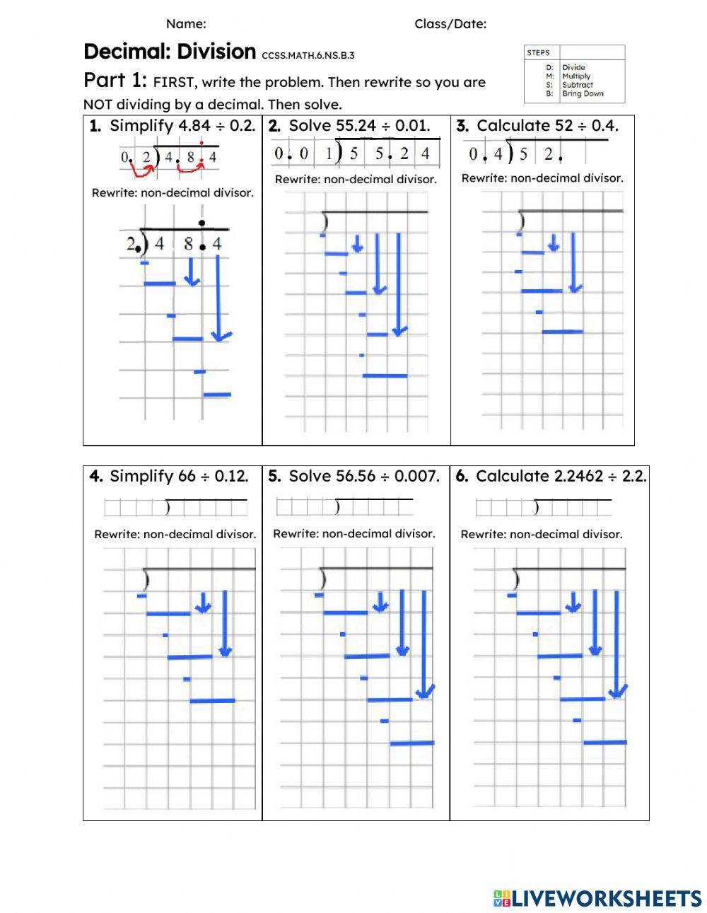 Decimal Long Division: Decimal Divisors