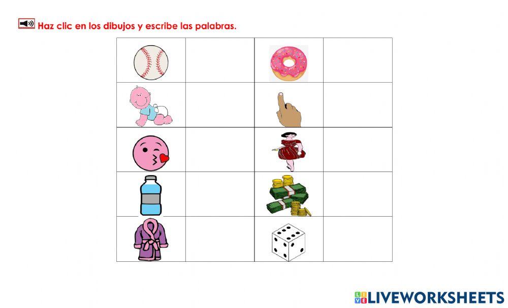 Bb-Dd: Ver dibujos y escribir palabras